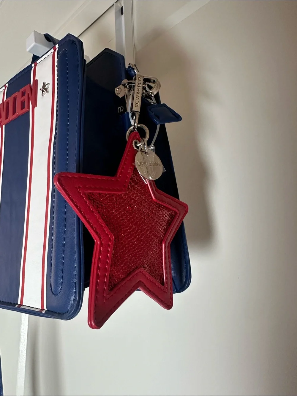 Steve Madden Bevlynn Red/White/Blue Striped Satchel Handbag Purse (Minor Flaw)